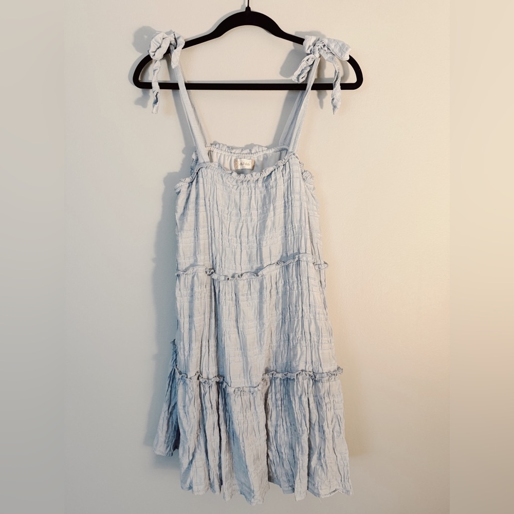 Baby Blue Frilly Dress with Tied Straps – Altard State (Size Small)